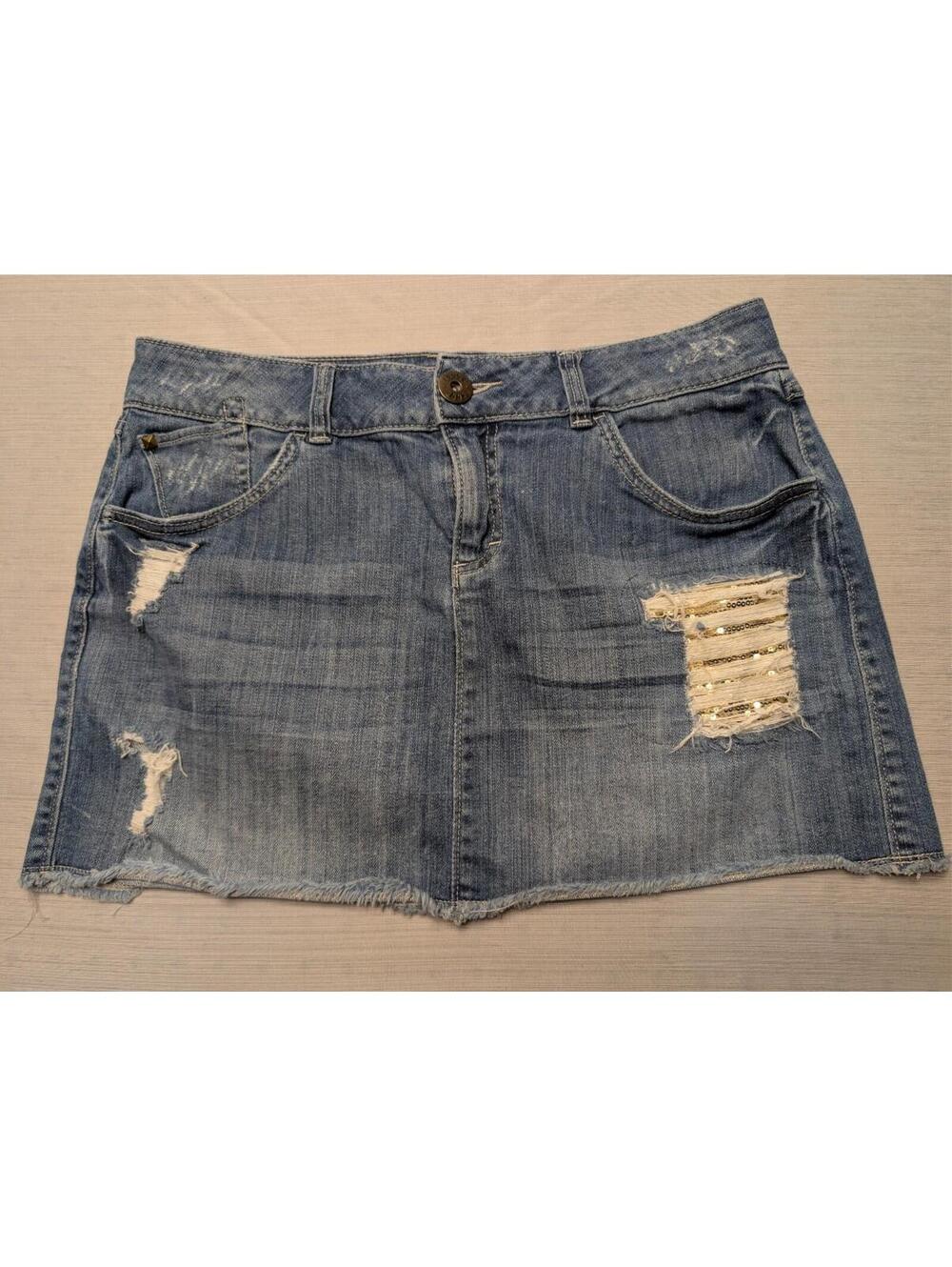 Elle Blue Distressed Denim Mini Skirt Size 10